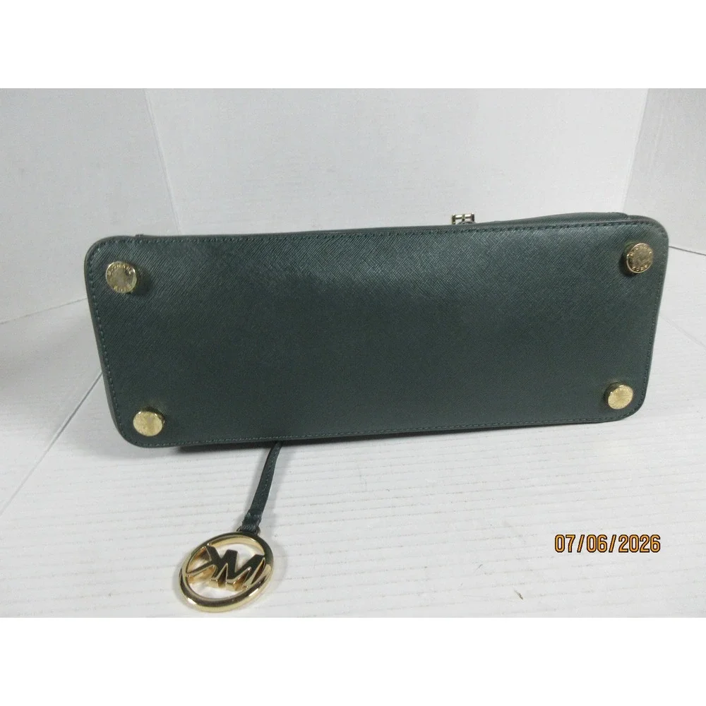 Michael Kors Jet Set Travel Saffiano Leather Tote Bag Green Gold Hardware